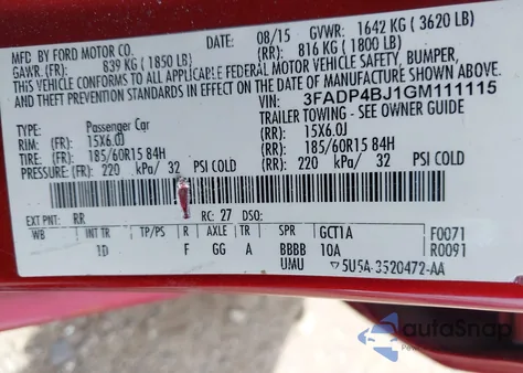 2016 Ford Fiesta Se from USA, damaged, VIN 3FADP4BJ1GM111115